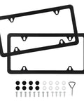 Two Pack Matte Black License Plate Frames For Cars, Stainless Steel, Weatherproof And Rust Resistant Plate Cover With Screw Caps