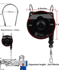 Tufting Gun Kit for Beginners With Cut Pile and Loop Pile Tools, showing dimensions of hanging loop and ergonomic balancer.