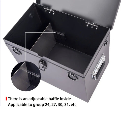 Tough As Nails Lockable Steel Battery Box Adjustable Heavy Duty Marine Rv Car Relocation Kit Waterproof Group 24 To 31 adjustable baffle inside.