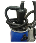 Cyclone Vacuum Filter Separator With Flange Turbo Dust Collector attached to blue drum for industrial and home woodworking vacuums