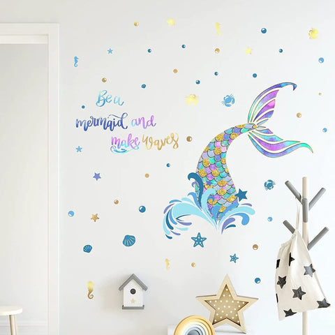 Homie Mermaid Wall Decals For Girls Nursery Room Decor And Kids Bedroom Decoration Tail Stickers Baby Girl Purple Tail Wall Decor