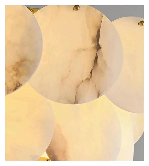 Ceiling Pendant Light, Luxury Natural Marble Design Modern Chandeliers for Living Room Bedroom Dining Kitchen Ceiling Pendant Light Lustre Fixture(Warm Light,L100CM) close-up of marble discs.