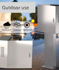 Rock Solid Steel EV Charger Pedestal Box With Keyed Lock And Weatherproof Lid For Outside Installations, stainless build, outdoor use.