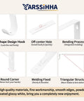 Heavy Duty Wall Mounted Closet Rod Brackets 2 Pack 12 By 10.4 Inch Steel Supports Takes The Load Like A Pro No Sweat Setup Works Like A Charm With Every Screw Included In Crisp White image showing U-shape design hook and off-center hole features.
