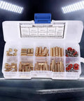 Brass M3 Standoff Kit With Screws, Washers, Nuts, And Hex Spacers For 140 Piece Electronics Hardware Set For Circuit Boards And Computer Connectors Durable Slick DIY Project Kit in plastic organizer