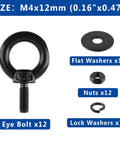 Pro Grade M4 Stainless Steel Eye Bolts With Hex Nuts And Washers 12 Piece Badass Lifting Eyebolt Kit, including eye bolts, nuts, washers.