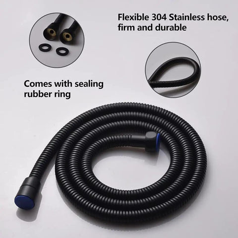 Brass Handheld Shower Head Kit with Square Head Design, 59 inch Stainless Steel Hose, Matte Black Finish, Easy Install