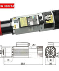 Close-up of 12KW HSK63 motorized spindle component with diagram, part of Air Cooled CNC Engraving Machine With Automatic Tool Changing Motorized Spindle Heavy Duty Power For Metal CNC Machining 9.0KW 12KW 380V HSK63 Ready For Industrial Use.
