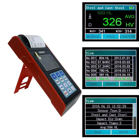 Handheld Portable Hardness Tester With Built In Printer And Color Display, 600 Data Memory, 7 Scales, 7 Impact Devices
