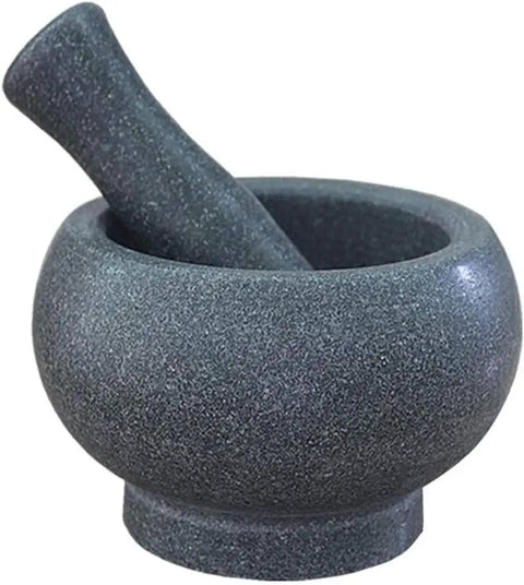 Granite Mortar And Pestle Set 6.3 Inch Black Grinding Stone For Spices Herbs Pesto Garlic Nuts Anti Slip Base Easy To Clean Durable Kitchen