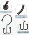 12 Pack Bronze Shower Curtain Rings Heavy Duty Rust Proof Anti Corrosion Metal Hooks With Double Glide For Curtain And Liner Smooth Sliding Durable Bathroom Curtain Rings showing anti-fall ball and double hook design