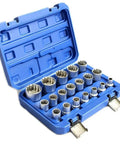 Heavy Duty Spline Socket Set One Half Inch Drive Universal Metric 8 To 32 Millimeter 12 Point Chrome Vanadium Socket Set 19 Pieces