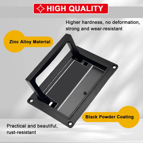 Recessed Door Pull Handles Set Of 2 In Black Zinc Alloy Folding Flush Lift Ring Design, high quality rust-resistant material