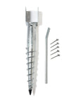 U Model Ground Screw Anchor for 4x4 Posts, 27 inch, screws and tool shown