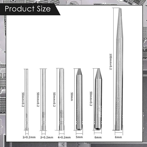 6 Piece Metal Model Tools Set For DIY 3D Puzzles With Edge Bend And Tab Bend Tools showing size and dimensions.