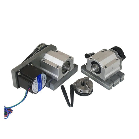 Built Tough Nema23 Stepper Motor With Fourth Axis Rotary Setup For CNC Wood Routers Featuring 3 Jaw Chuck And Quiet Tailstock For Makers Seeking Knockout Precision And Zero Hassle On Your Shop Projects Daily.