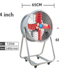 Heavy Duty Industrial Floor Fan 24 Inch With Wheels High Speed Drum Blower Steel Housing Rust Resistant Grille front view