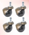 4pcs Inch Antique Bronze Ball Caster Wheel Swivel Chair Furniture, black wheels with bronze covers, ideal for furniture and carts.