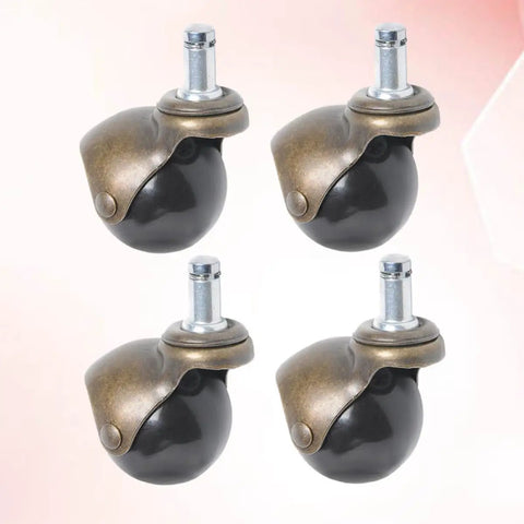 4pcs Inch Antique Bronze Ball Caster Wheel Swivel Chair Furniture, black wheels with bronze covers, ideal for furniture and carts.