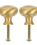 Matte Brushed Brass Furniture Handles Set Of 2 For Cabinets And Drawers shown with screws, smooth modern design