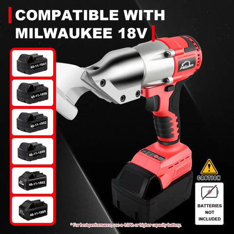 Beast Mode Cordless Metal Shear 400 Nm Torque Brushless Motor Cuts Up To 14 Gauge Steel And Aluminum Without Breaking A Sweat Includes 360 Degree Pivoting Head Works With Milwaukee 18v Battery Not Included, showing cordless design and compatible battery.