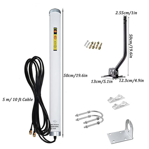 Premium Omni Directional 5G And 4G LTE Router Antenna Delivering Kick Butt Signal Strength And Smooth As Butter Data Throughput Across 600 To 6000Mhz Frequencies Comes With Five Meter Cable And Roof Mount Plate