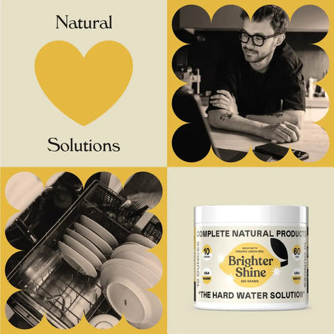 Brighter Shine Dishwasher Cleaner Powder With Lemon Citric Acid For Mineral Buildup And Hard Water Spots, Cleans Dishes And Glassware Like A Pro, Cuts Through Residue, 60 Uses jar on counter