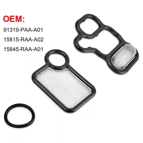 DIY Friendly Engine Variable Valve Timing VVT Solenoid Gasket Kit For Honda And Acura with three rubber seals displayed