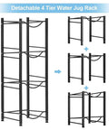 Heavy Duty 4 Tier Water Jug Rack for 5 Gallon Jugs Detachable Black Metal Bottle Holder Space Saving Storage Shelf Organizer