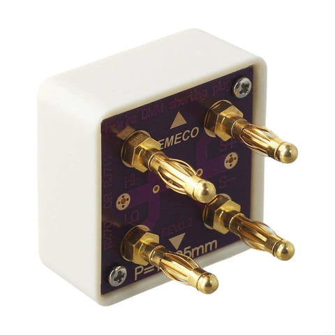 4 Wire DMM Short Socket Verification Tool With Gold Plated Banana Connectors On Acrylic Cube And PCB Assembly
