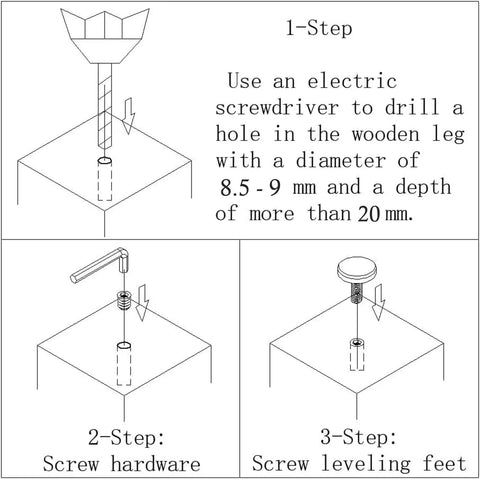 Installation guide for 16 Pack Adjustable Wood Furniture Levelers With One Quarter Inch Twenty Thread Inserts, step-by-step instructions.