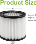 Replacement Filter Cartridge For 90398 And 9039800 Series Wet Dry Vacuums Type AA Small Cartridge Filter with dimensions.