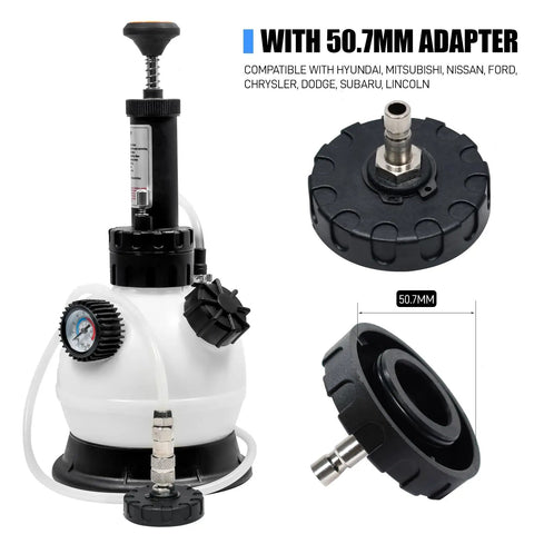 2L One Man Brake Bleeder Kit With 50.7mm Master Cylinder Adapter, durable plastic, close-up of adapter, Hyundai to Lincoln cars