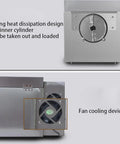Straight Up Commercial Grade Electric Coffee Roaster Machine With Smart Temperature Control And Digital Timer rear view with cooling fan.