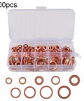Solid 100 Pcs Copper Washers Assortment Kit With Seven Sizes M4-M14 Flat Sump Plug Oil Drain Seal Gaskets For Auto Plumbing And Mech Jobs, plastic box