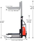 Fworkleft Semi Electric Pallet Stacker With 3300 Lb Capacity And Lithium Battery Powered Walkie Design featuring 98 inch lift height specifications.