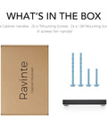 Box and contents of 12 Pack 4 Inch Square Cabinet Handles Matte Black Pulls For Kitchen Cupboards And Drawers with screws.