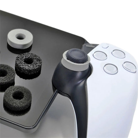 Aim Assist Rings for PS Portal Motion Control Sponge Rings on controller showing cushioned joystick feel, 20 pack.