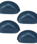Blue Zinc Alloy Decorative Cabinet Cup Pull Handles Set of 4 With Mounting Screws, 3 Inch Hole Centers, Vintage Style Hardware