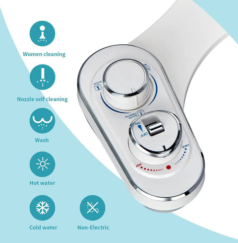 Hot And Cold Water Bidet Attachment For Toilet Non Electric Self Cleaning Dual Nozzles For Rear And Feminine Wash control panel