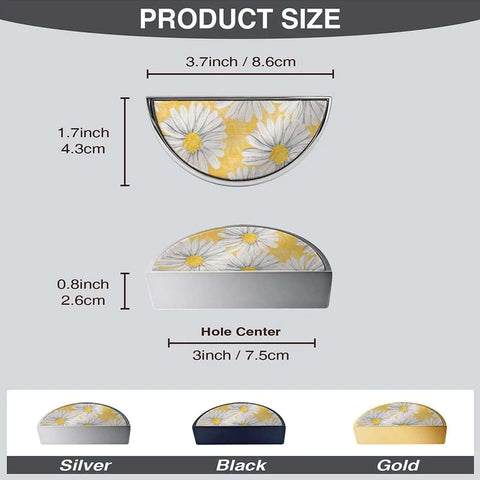 Size guide for Dope Solid Cabinet Pulls Top Shelf Brushed Nickel Drawer Handles 3 Inch Center To Center 2 Pack with yellow daisies.