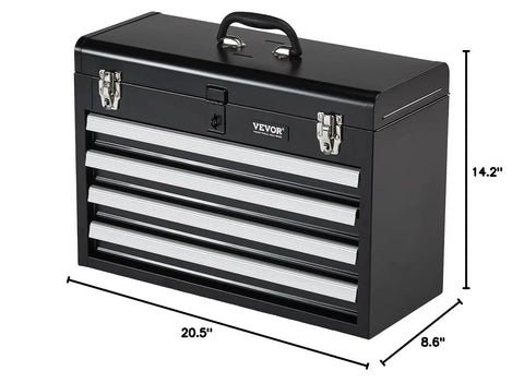 Rock Solid Portable Metal Tool Box With Four Deep Rollout Drawers And Smooth Ball Bearing Slides Secured By A Heavy Duty Lock For Pickup Truck Storage And Weekend Wrenching Projects