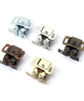 Five Pack Twin Roller Cabinet Door Catches With Screws for Home Furniture, assorted colors on white background.