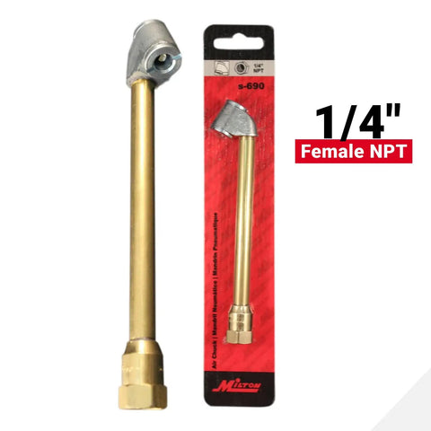 Dual Head Air Chuck With One Quarter Inch FNPT Connection, Heavy Duty Metal Brass Construction in Packaging