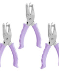 Three One Hole Puncher For Paper Crafts With Purple Soft Grip Handle, Three Pack Handheld Circle Punch For Home Office Classroom Use, Kid Friendly