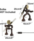 Robot Pipe Table Lamp With Rustic Industrial Style Two Light Edison Bulb Desk Light shown with measurements.