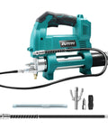 Cordless Grease Gun For Makita 18V Battery, 12000 PSI High Pressure, with dual hoses and accessories shown