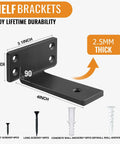Rock Solid Hidden Floating Shelf Brackets Heavy Duty Black Metal L Bracket 3.1x1.6 inch dimensions and 2.5mm thickness.