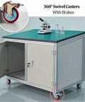 Rock Solid Rolling Workbench With Antistatic Surface And Heavy Duty Steel Frame Built Damn Tough Three Tier Storage Cart for Lab Projects, showing smooth 360° swivel casters.