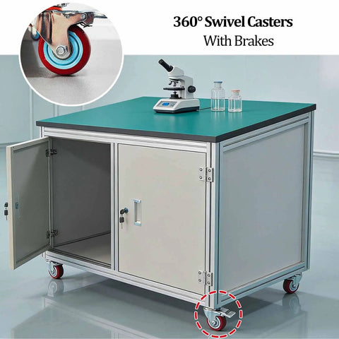Rock Solid Rolling Workbench With Antistatic Surface And Heavy Duty Steel Frame Built Damn Tough Three Tier Storage Cart for Lab Projects, showing smooth 360° swivel casters.